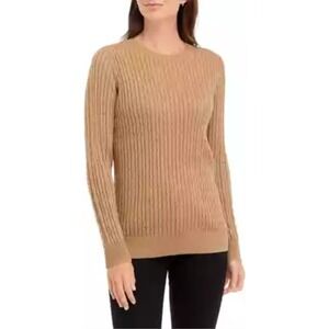 Kim Rogers Cable Knit Sweater Sparkle Accents Crew Neck Petite Large NWT‎